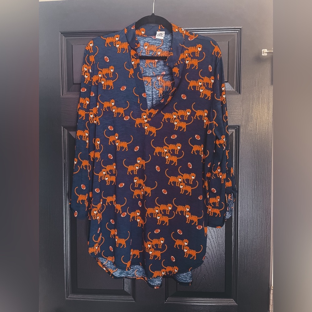 Navy Tigers and Football Blouse Size 2XL